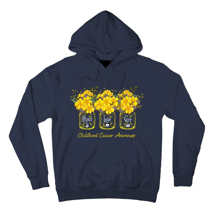 Yellow Flower Jar Peace Love Cure Childhood Cancer Tall Hoodie