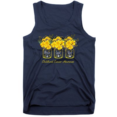 Yellow Flower Jar Peace Love Cure Childhood Cancer Tank Top