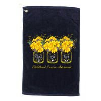 Yellow Flower Jar Peace Love Cure Childhood Cancer Platinum Collection Golf Towel