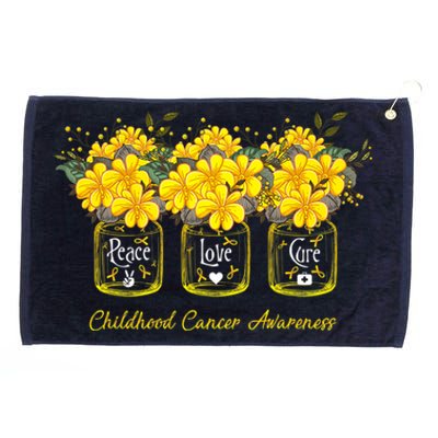 Yellow Flower Jar Peace Love Cure Childhood Cancer Grommeted Golf Towel