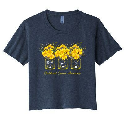 Yellow Flower Jar Peace Love Cure Childhood Cancer Women's Crop Top Tee