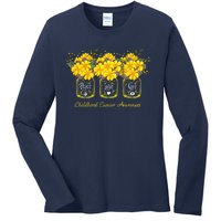 Yellow Flower Jar Peace Love Cure Childhood Cancer Ladies Long Sleeve Shirt