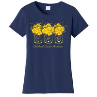 Yellow Flower Jar Peace Love Cure Childhood Cancer Women's T-Shirt