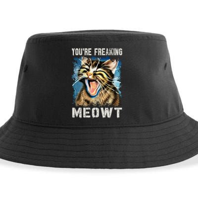You're Freaking Meowt! Funny Cat Lover Vintage Cat Meow Meme Sustainable Bucket Hat