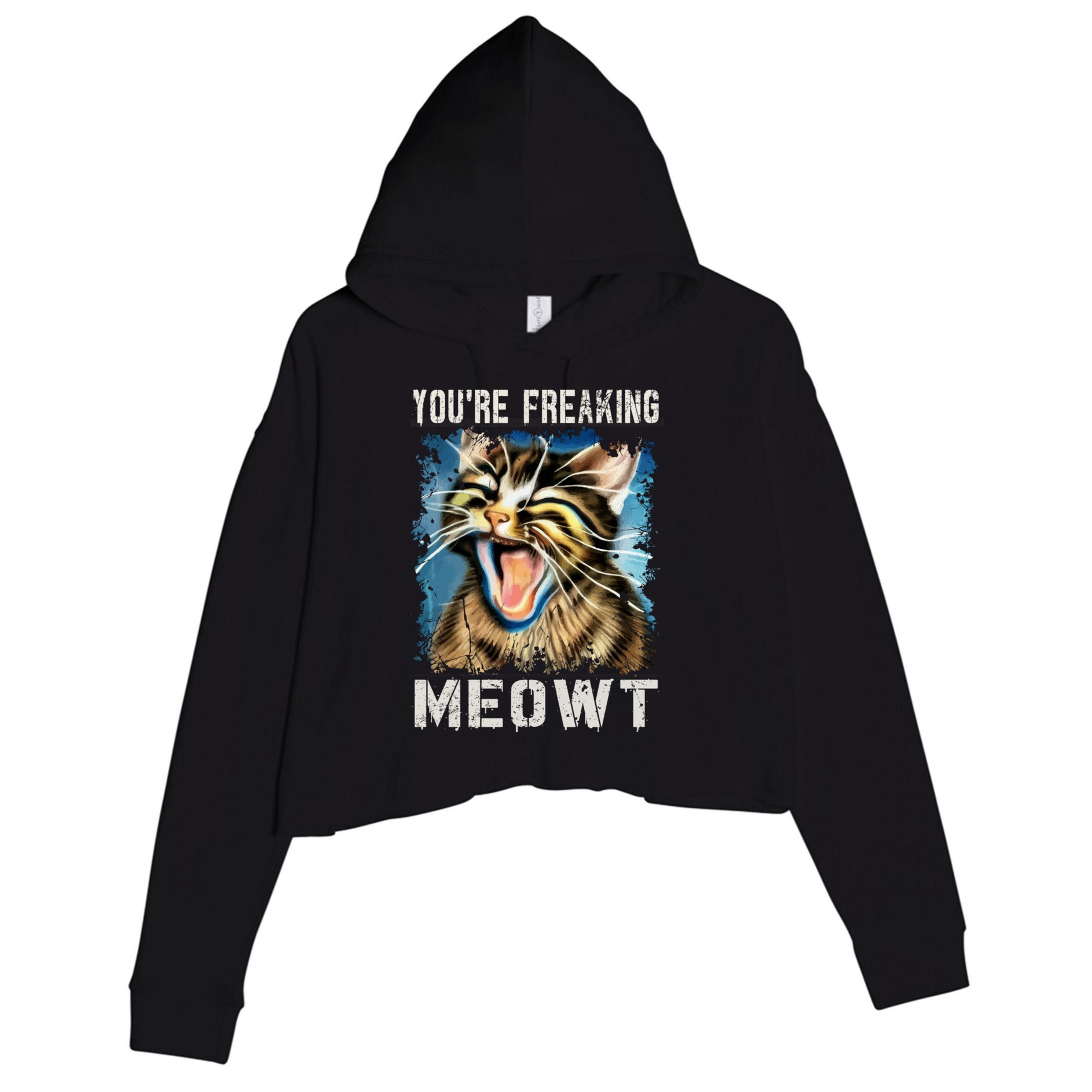 You're Freaking Meowt! Funny Cat Lover Vintage Cat Meow Meme Crop Fleece Hoodie
