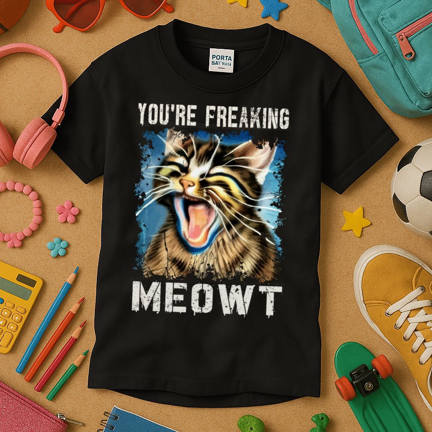 You're Freaking Meowt! Funny Cat Lover Vintage Cat Meow Meme Kids T-Shirt