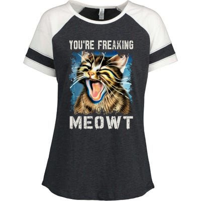 You're Freaking Meowt! Funny Cat Lover Vintage Cat Meow Meme Enza Ladies Jersey Colorblock Tee