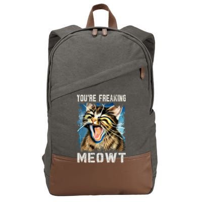 You're Freaking Meowt! Funny Cat Lover Vintage Cat Meow Meme Cotton Canvas Backpack