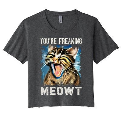 You're Freaking Meowt! Funny Cat Lover Vintage Cat Meow Meme Women's Crop Top Tee