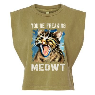 You're Freaking Meowt! Funny Cat Lover Vintage Cat Meow Meme Garment-Dyed Women's Muscle Tee