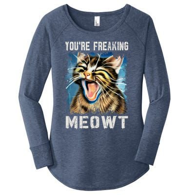 You're Freaking Meowt! Funny Cat Lover Vintage Cat Meow Meme Women's Perfect Tri Tunic Long Sleeve Shirt