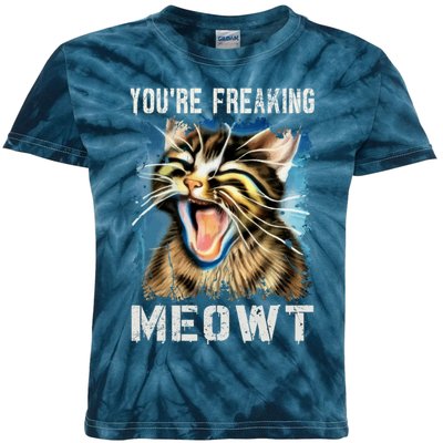 You're Freaking Meowt! Funny Cat Lover Vintage Cat Meow Meme Kids Tie-Dye T-Shirt