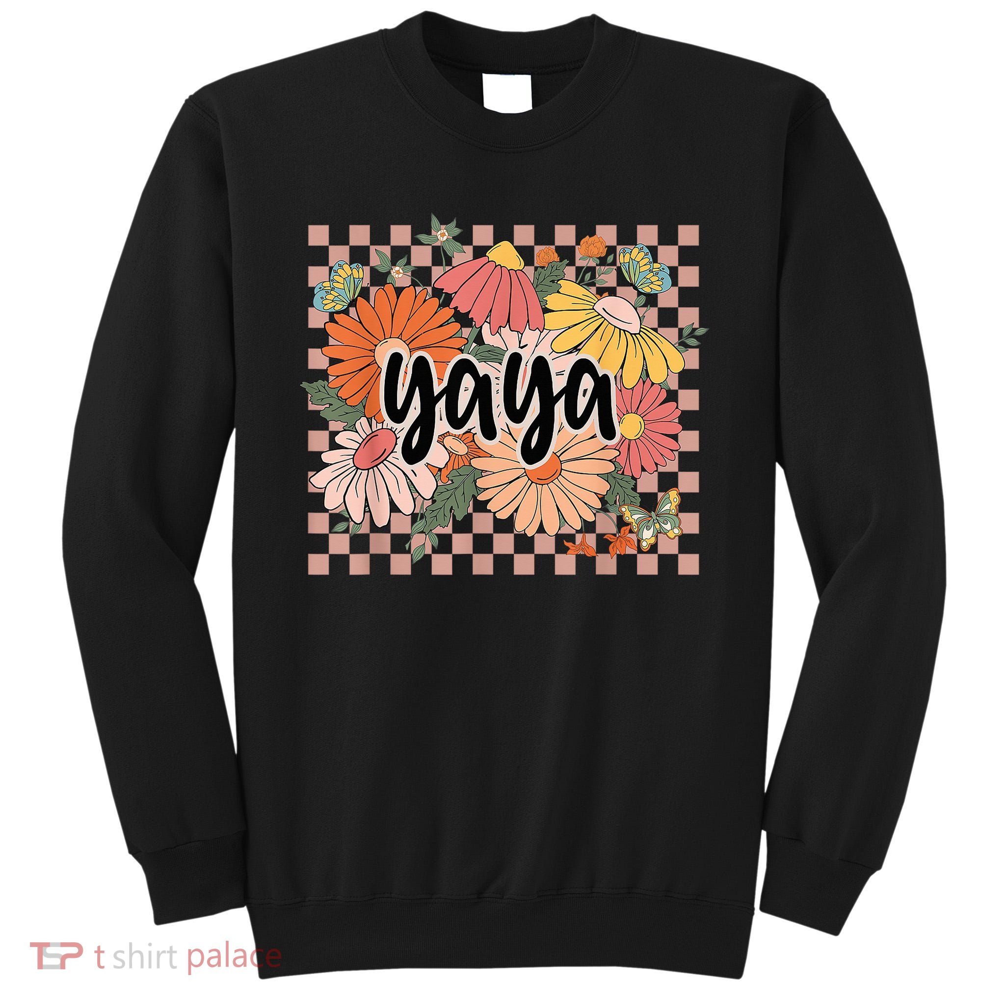 Yaya Floral Mother's Day Wildflower Girl Checkered Tall Sweatshirt
