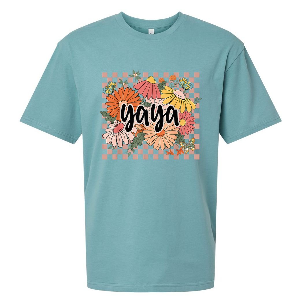 Yaya Floral Mother's Day Wildflower Girl Checkered Sueded Cloud Jersey T-Shirt