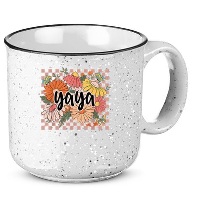 Yaya Floral Mother's Day Wildflower Girl Checkered 15oz Campfire Ceramic Mug