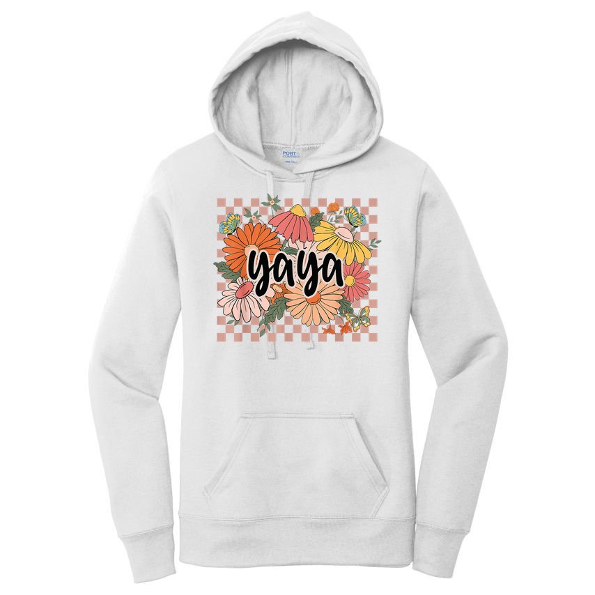 Yaya Floral Mother's Day Wildflower Girl Checkered Women's Pullover Hoodie
