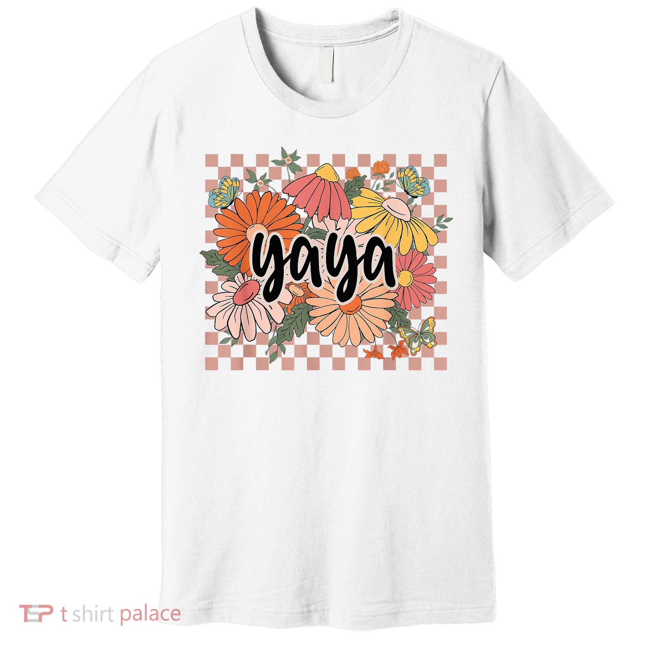 Yaya Floral Mother's Day Wildflower Girl Checkered Premium T-Shirt
