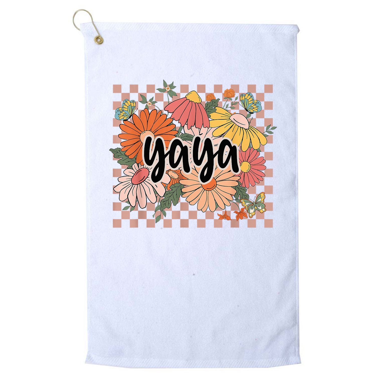Yaya Floral Mother's Day Wildflower Girl Checkered Golf Towel