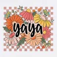 Yaya Floral Mother's Day Wildflower Girl Checkered Kids T-Shirt