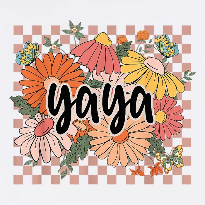 Yaya Floral Mother's Day Wildflower Girl Checkered Kids T-Shirt