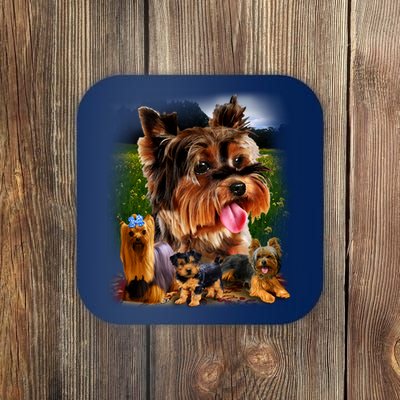 Yorkie Family Of Dogs Portrait Coaster