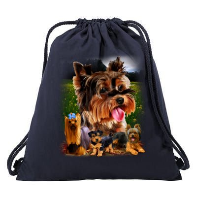 Yorkie Family Of Dogs Portrait Drawstring Bag