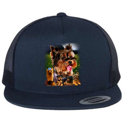 Yorkie Family Of Dogs Portrait Flat Bill Trucker Hat