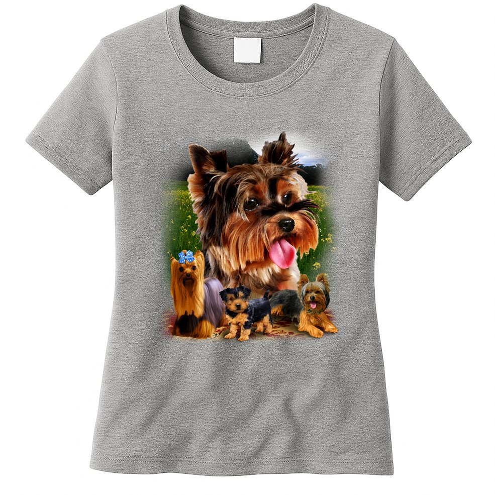 Yorkie Family Of Dogs Portrait Womens T-Shirt