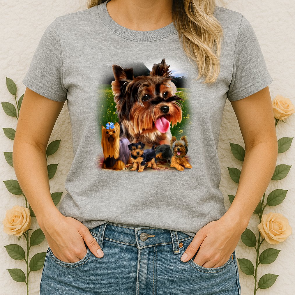 Yorkie Family Of Dogs Portrait Womens T-Shirt