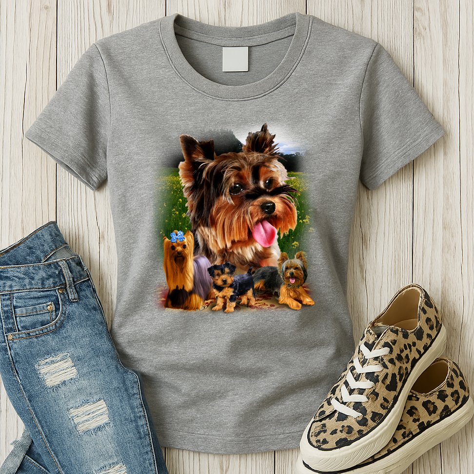 Yorkie Family Of Dogs Portrait Womens T-Shirt