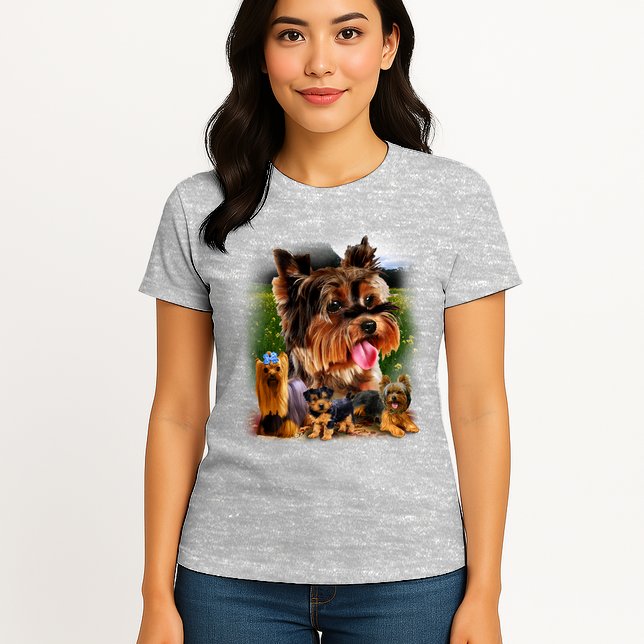Yorkie Family Of Dogs Portrait Womens T-Shirt