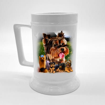 Yorkie Family Of Dogs Portrait Beer Stein