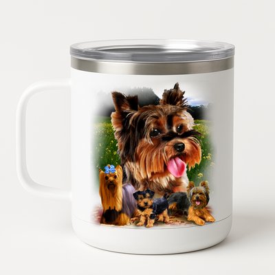 Yorkie Family Of Dogs Portrait 12 oz Stainless Steel Tumbler Cup