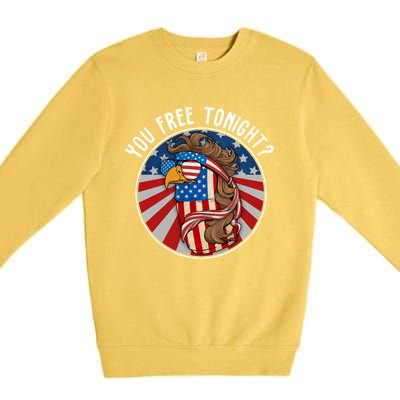 You Free Tonight Eagle Beer Can American Flag 4th Of July Gift Premium Crewneck Sweatshirt