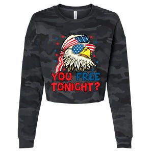 You Free Tonight Bald Eagle Mullet American Flag 4th Of July Cropped Pullover Crew