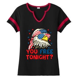 You Free Tonight Bald Eagle Mullet American Flag 4th Of July Ladies Halftime Notch Neck Tee