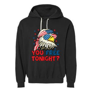 You Free Tonight Bald Eagle Mullet American Flag 4th Of July Garment-Dyed Fleece Hoodie