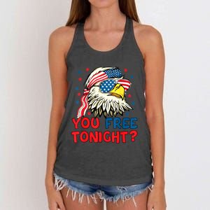 You Free Tonight Bald Eagle Mullet American Flag 4th Of July Women's Knotted Racerback Tank