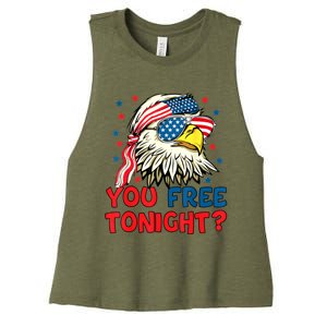 You Free Tonight Bald Eagle Mullet American Flag 4th Of July Women's Racerback Cropped Tank