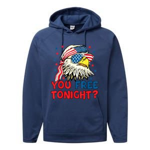 You Free Tonight Bald Eagle Mullet American Flag 4th Of July Performance Fleece Hoodie