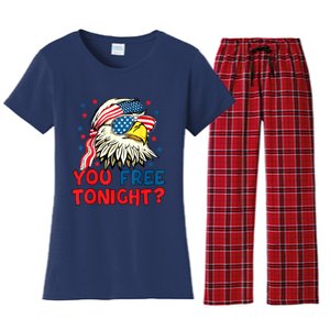 You Free Tonight Bald Eagle Mullet American Flag 4th Of July Women's Flannel Pajama Set