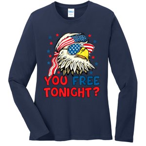 You Free Tonight Bald Eagle Mullet American Flag 4th Of July Ladies Long Sleeve Shirt