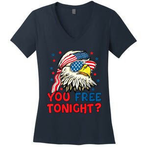 You Free Tonight Bald Eagle Mullet American Flag 4th Of July Women's V-Neck T-Shirt