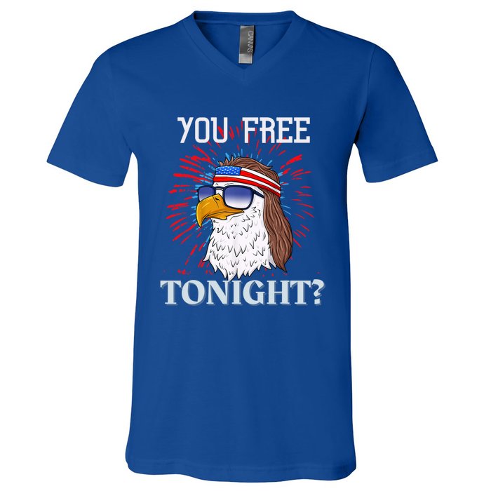 You Free Tonight Bald Eagle Mullet American Flag 4th Of July V-Neck T-Shirt