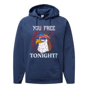 You Free Tonight Bald Eagle Mullet American Flag 4th Of July Performance Fleece Hoodie