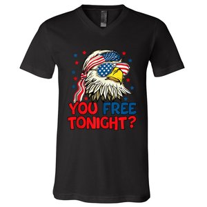 you free tonight bald eagle mullet usa flag 4th of july V-Neck T-Shirt