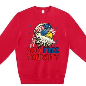 you free tonight bald eagle mullet usa flag 4th of july Premium Crewneck Sweatshirt