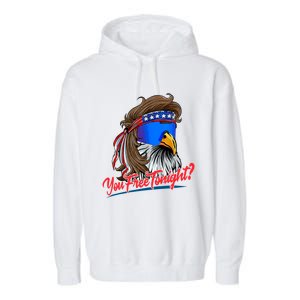 You Free Tonight Bald Eagle Mullet American Flag 4th Of July Garment-Dyed Fleece Hoodie