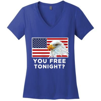 You Free Tonight? American Flag Bald Eagle Patriotic Usa Gift Women's V-Neck T-Shirt