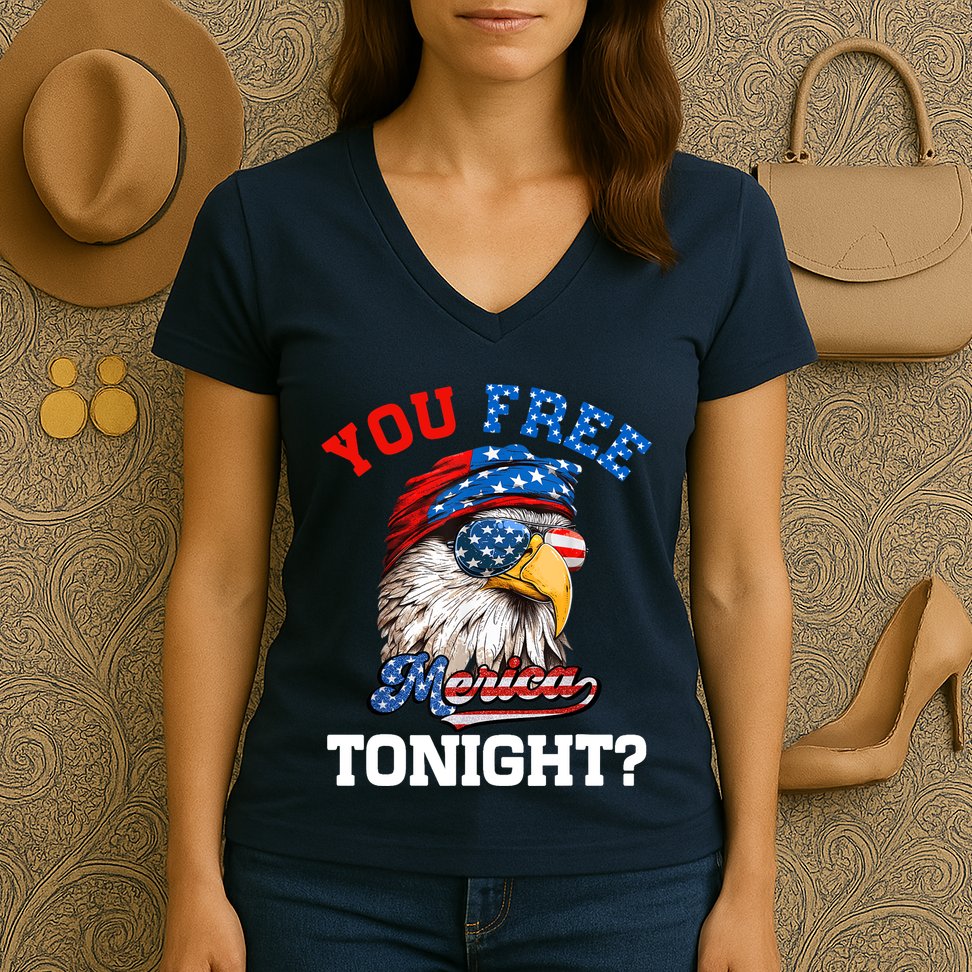 You Free Tonight Usa Flag Bald Eagle 4th Of July Women's V-Neck T-Shirt